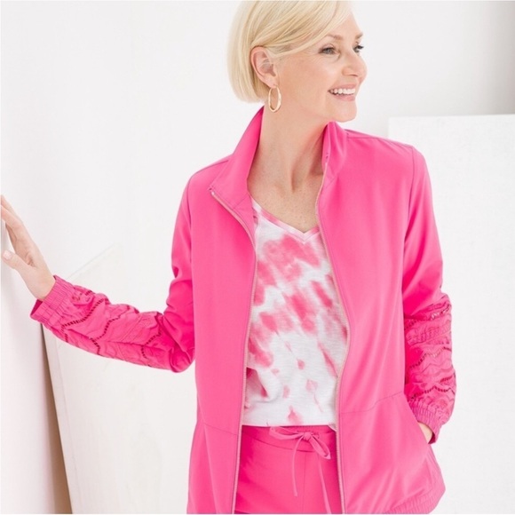 Chicos Zenergy Novelty Cut Out Print Jacker Small - Picture 2 of 14